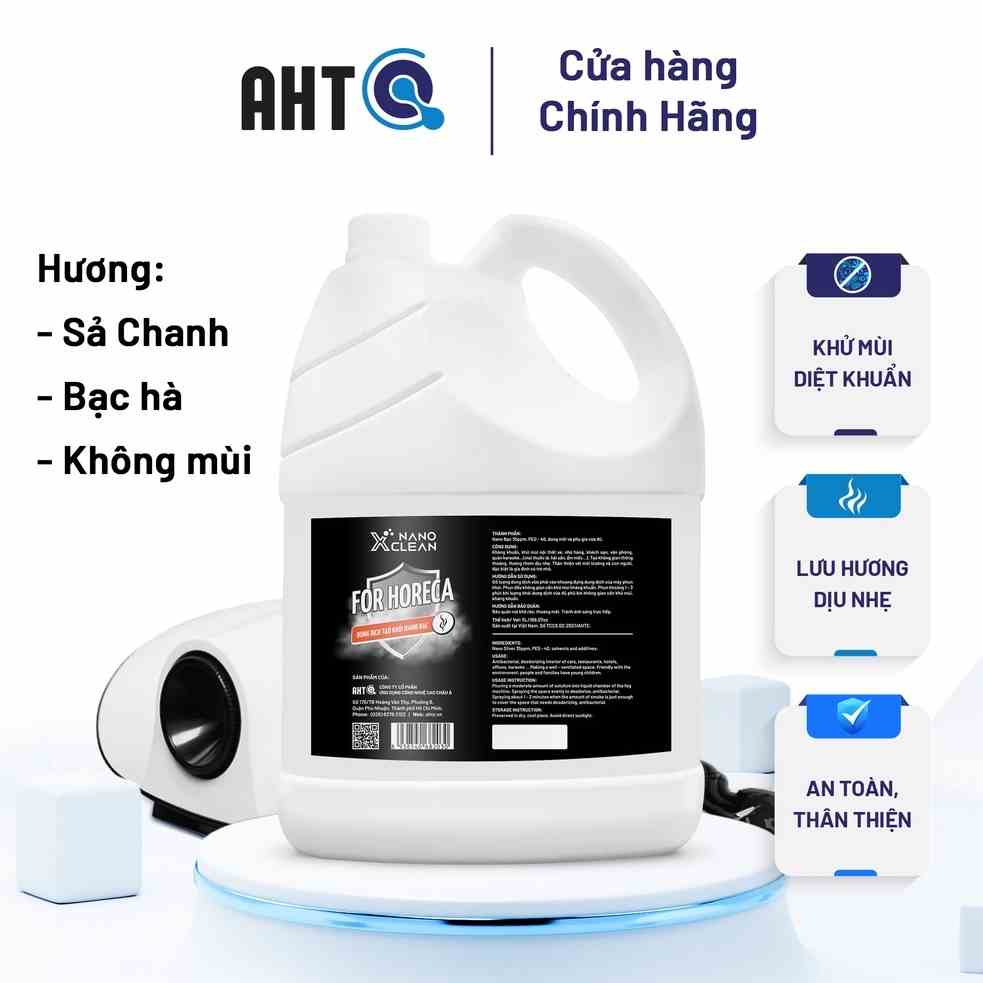 Dung dịch tạo khói, phun khói Nano Xclean For Horeca -hương bạc hà, hương sả chanh-khử Mùi ô tô, nhà hàng, khách sạn 5L