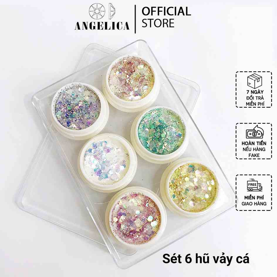 Set 6 Hũ Nhũ Kim Tuyến Vảy Cá Trang Trí Móng ANGELICA S6NVC