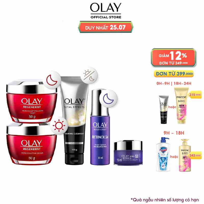 Combo 5 Kem Ngày & Đêm + Kem Mắt + Serum + Sữa Rửa Mặt Ngừa Lão Hóa, Tái Tạo Da OLAY (50G X2 + 15ML + 30ML + 100G)