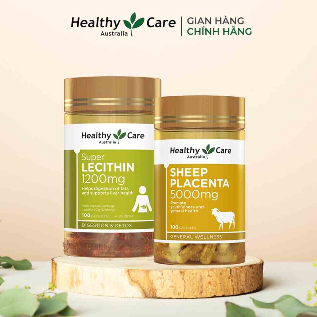 Combo Viên Uống Mầm Đậu Nành Healthy Care Super Lecithin Và Nhau Thai Cừu Úc Chống Lão Hóa 100 viên