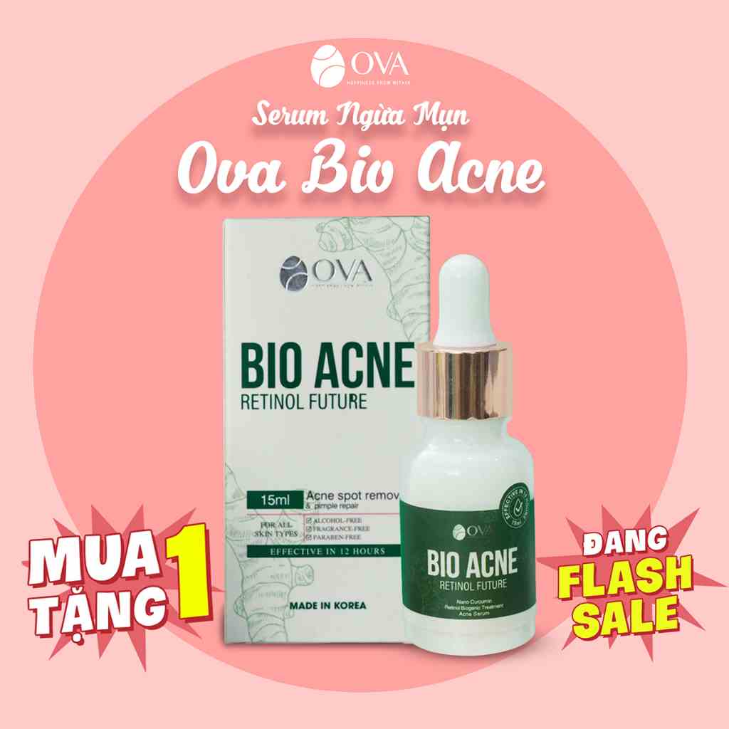 Serum chấm mụn trứng cá làm mờ giảm thâm Ova Bio Acne lọ 15ml made in korea, bio retinol kiềm dầu dưỡng ẩm da mặt, đầu.