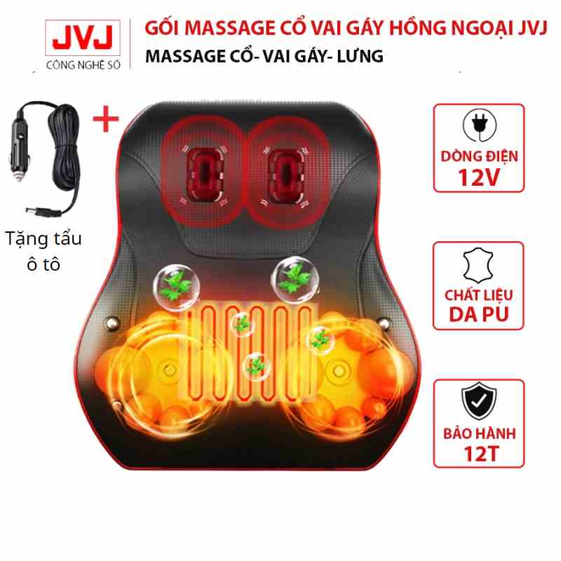 Gối massage cổ vai gáy cao cấp JVJ hỗ trợ giảm hỗ trợ giảm đau vai gáy, đau lưng, giảm căng thẳng mệt mỏi –BH 12 Tháng