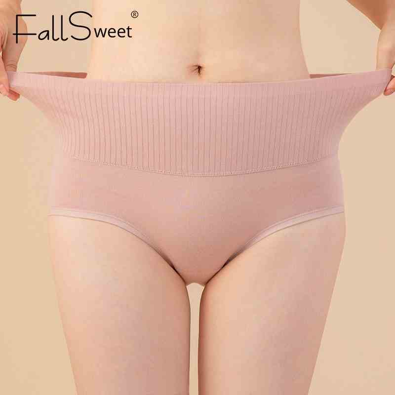 Quần lót cotton FALLSWEET lưng cao định hình nâng mông màu trơn plus size cho nữ