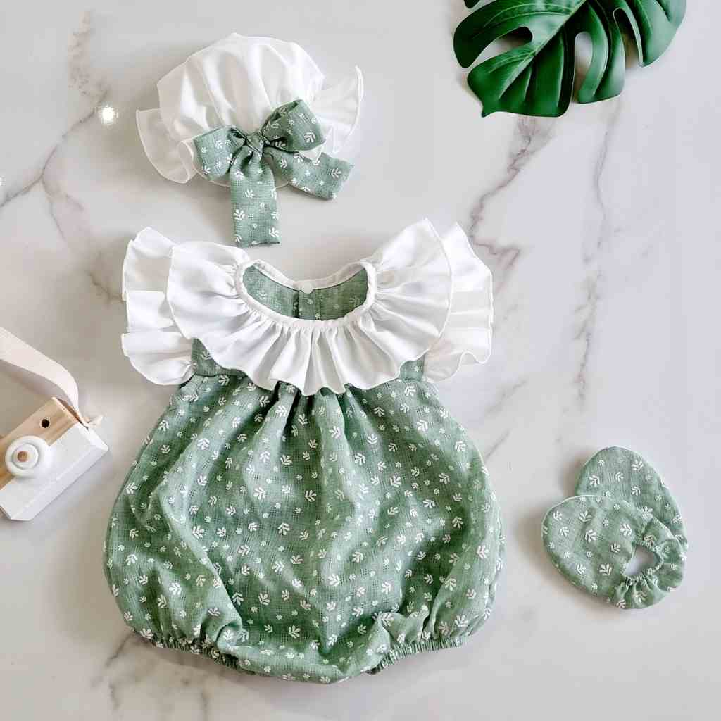 Set bodysuit hoa bé gái sơ sinh MINTSCLOSET Mints Closet bộ đồ liền thân xanh bé gái 1 2 tuổi - S1187 - BS6115