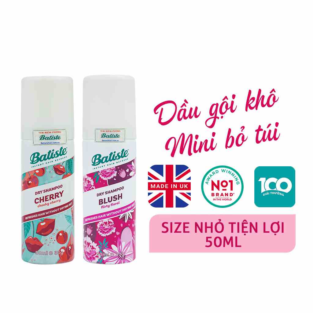 Dầu Gội Khô Batiste Dry Shampoo 50ml Hết Ngứa, Hết Bết Dính Tóc Bồng Bềnh Bóng Mượt Tức Khắc