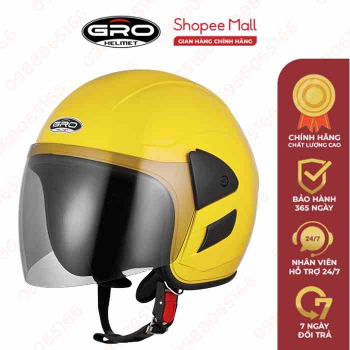 Mũ bảo hiểm 3/4 đầu GRO HELMET V0 size 55-58cm 2021