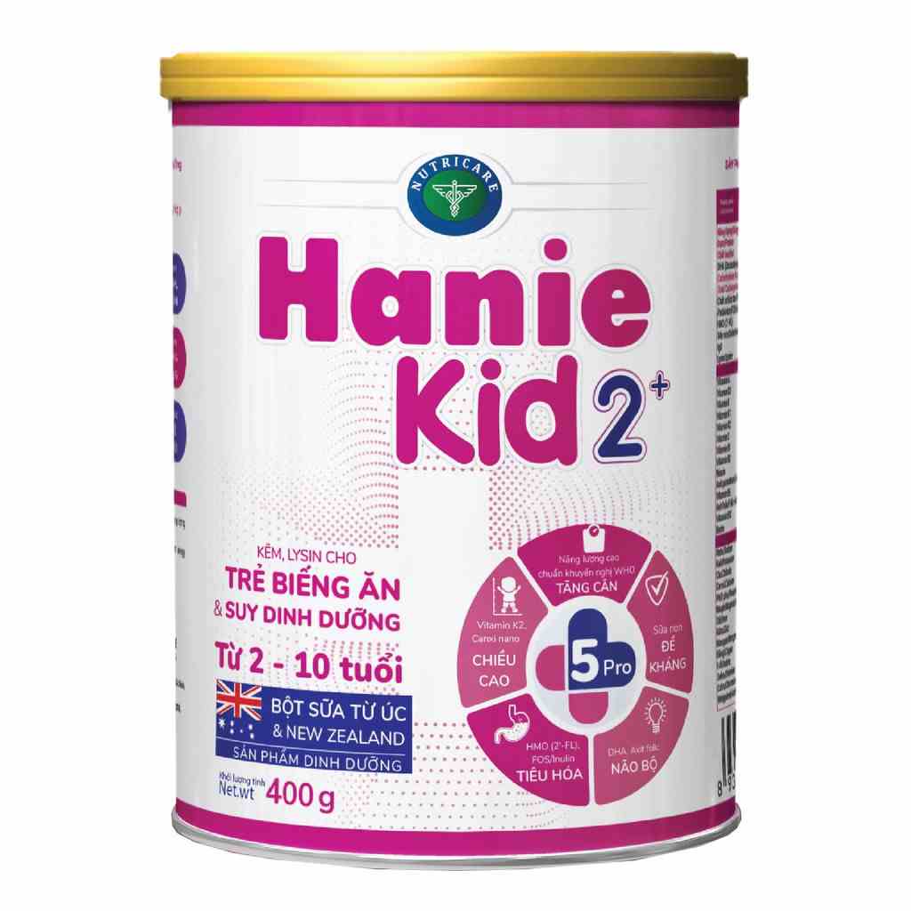 [Mã BMLTB35 giảm đến 35K đơn 99K] Sữa bột Nutricare Hanie Kid 2+ cho trẻ biếng ăn và suy dinh dưỡng (400g)