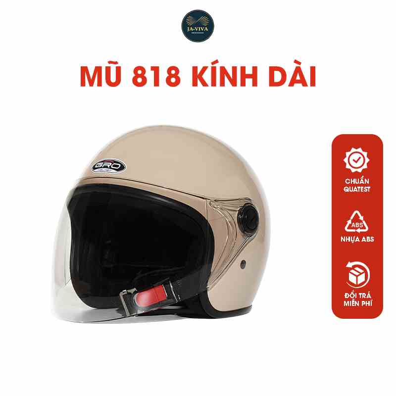 Mũ bảo hiểm 3/4 GRO HELMET chụp tai có kính dài 818kd chính hãng bảo hành 12 tháng size 53-56cm