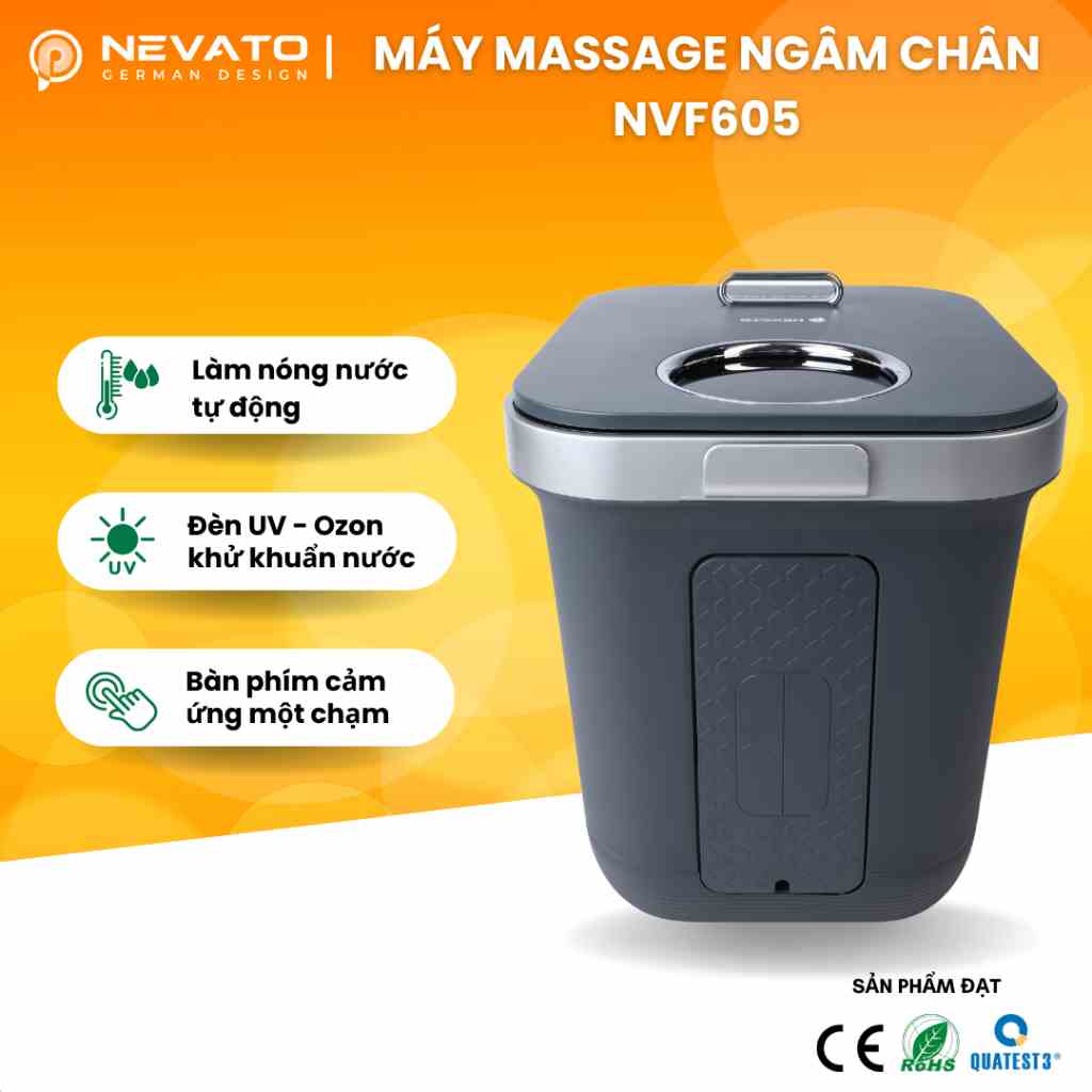 (BH 12 tháng) Bồn Ngâm Chân Massage Diệt Khuẩn Thông Minh Nevato NVF605-R Chính Hãng Tặng 1 Túi Thảo Dược Ngâm Chân