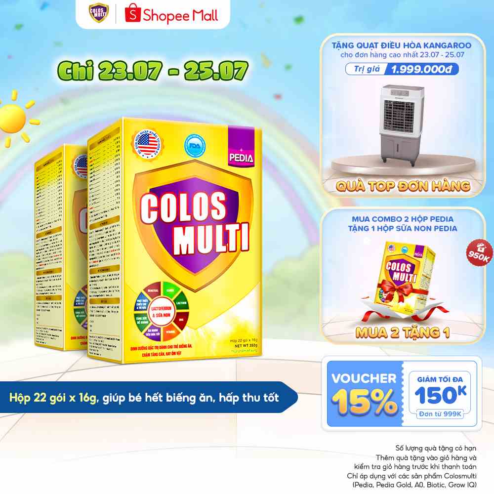 [COLOS33 -10% đơn 600K]   Combo 2 hộp Sữa non Colosmulti Pedia hộp 22 gói x16g chuyên biệt hỗ trợ giúp bé ăn ngoan