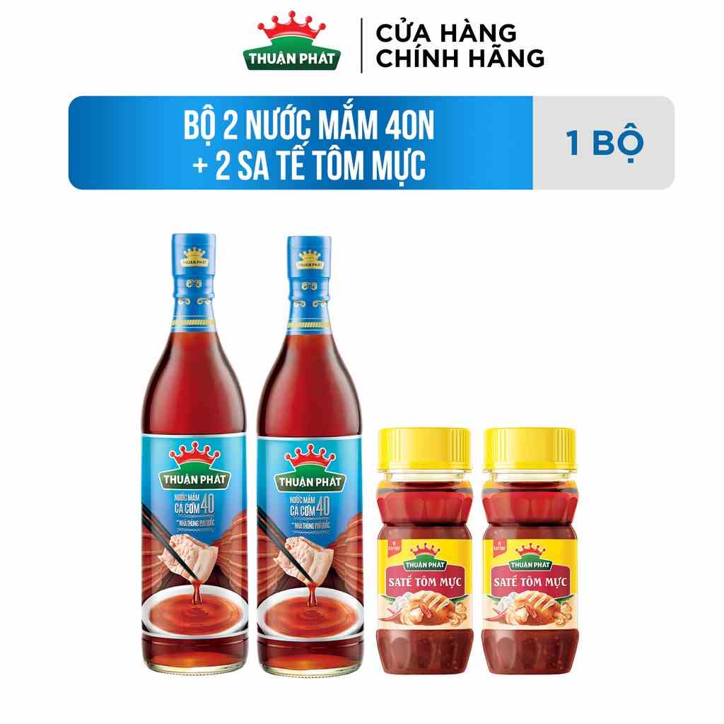 Bộ 2 Nước mắm cá cơm Thuận Phát 40 độ đạm 610ml + 2 Sa Tế tôm mực