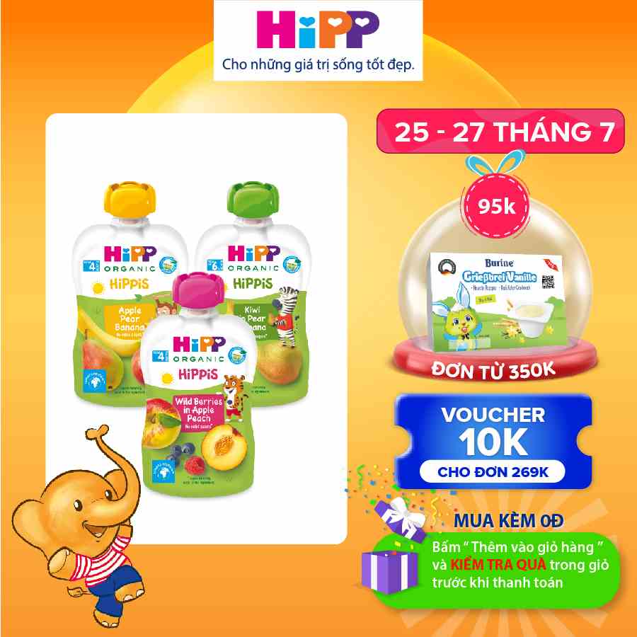 [QUÀ TẶNG] Dinh dưỡng 100% Trái cây nghiền Organic HiPPiS 100g (Vị ngẫu nhiên)