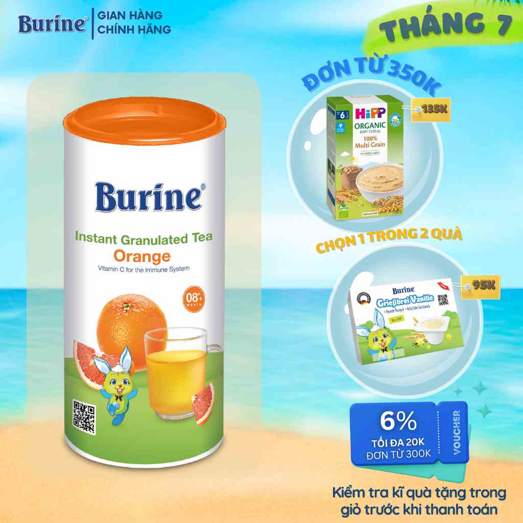 Trà Hoa Quả Hòa Tan BURINE Vị Cam Nam Mỹ Thơm Ngon, Bổ Sung Vitamin C Cho Bé Từ 8 Tháng Tuổi (200g)