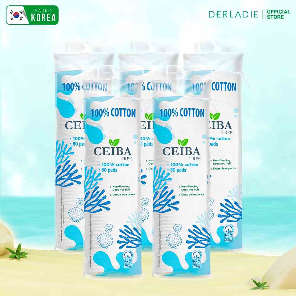 Combo 5 Bông Tẩy Trang Ceiba Derladie 100% Cotton Siêu Tiết Kiệm Dung Dịch 80 Miếng x5