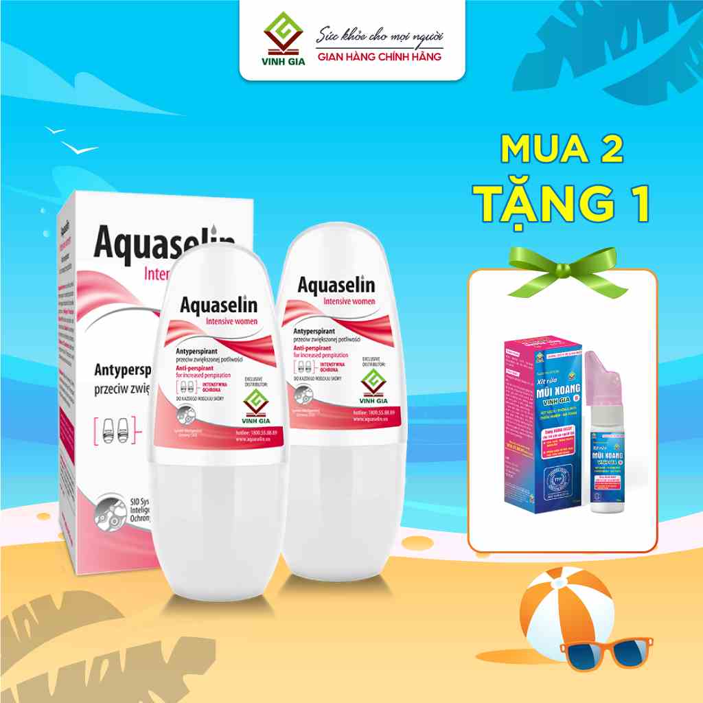 [Combo 2 Tặng 1 Xịt Rửa Mũi] Lăn Nách Khử Mùi Cho Nữ AQUASELIN Intensive Women Không Thâm Nách, Ngừa Mồ Hôi Hiệu Quả