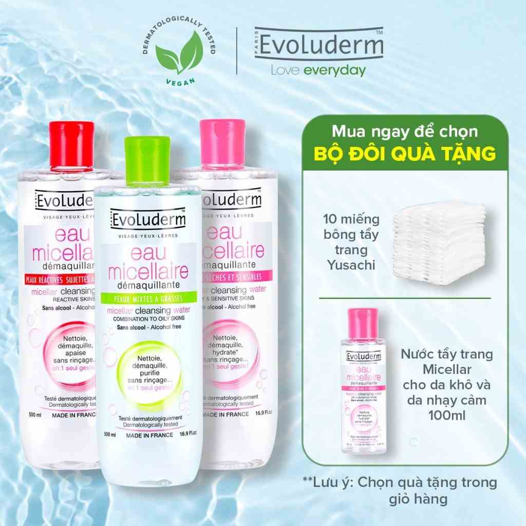 Nước tẩy trang Evoluderm Eau Micellaire 500ml (Tùy Chọn)