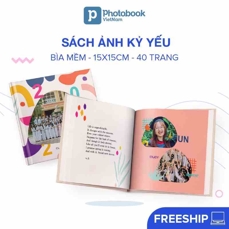 [Toàn Quốc] [E-voucher] Album in ảnh kỉ yếu theo yêu cầu 40 trang bìa mềm 15 x 15cm - thiết kế trên web Photobook