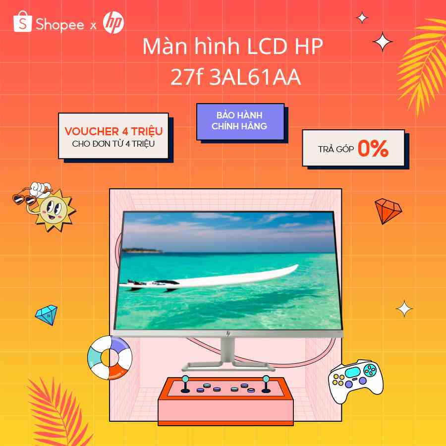 [Nhập ELHPPK giảm 10% đơn từ 500k] Màn hình LCD HP 27f 3AL61AA | 27inch | Kích Thước 1920x1080@60H | VGA/2HDMI/LED/IPS