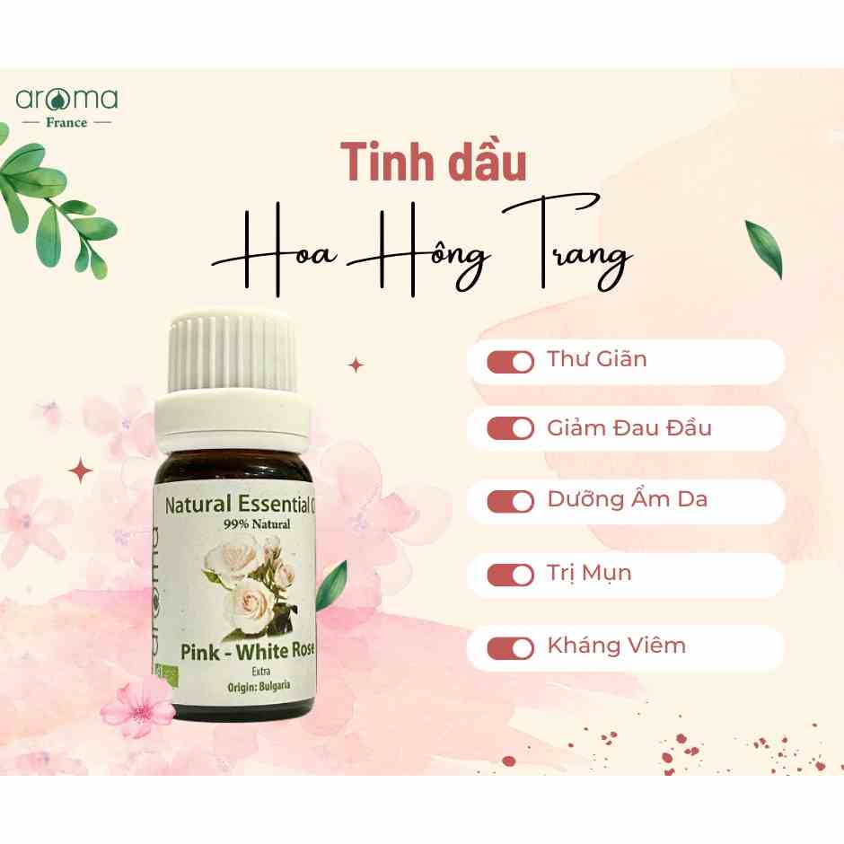 [Mã BMLTB200 giảm đến 100K đơn 499K] Tinh dầu Hoa Hồng Trắng Aroma | Pink White Rose Essential Oil 10ml