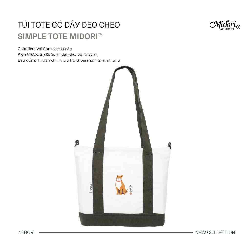 Túi Tote có dây đeo chéo Loại Lớn Chó Shiba Local Brand Mi Midori