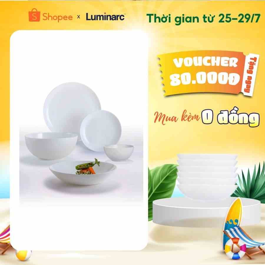 Bộ Bàn Ăn Tô Chén Đĩa Thuỷ Tinh Cường Lực Luminarc Diwali Trắng 12 món - LUDI12M