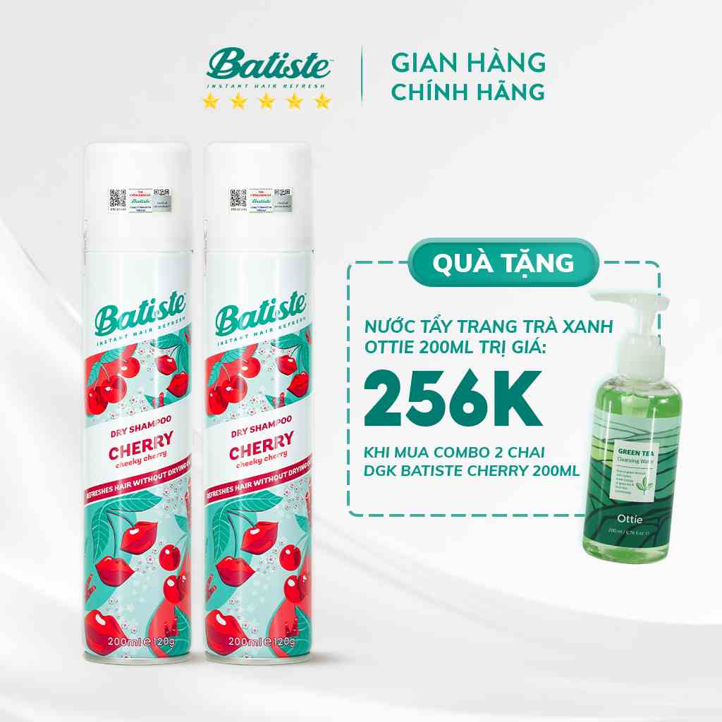 Combo 2 Chai Dầu Gội Khô Batiste Cherry Hương Hoa Anh Đào Cho Tóc Hết Bết Dính Siêu Tiết Kiệm 200ml