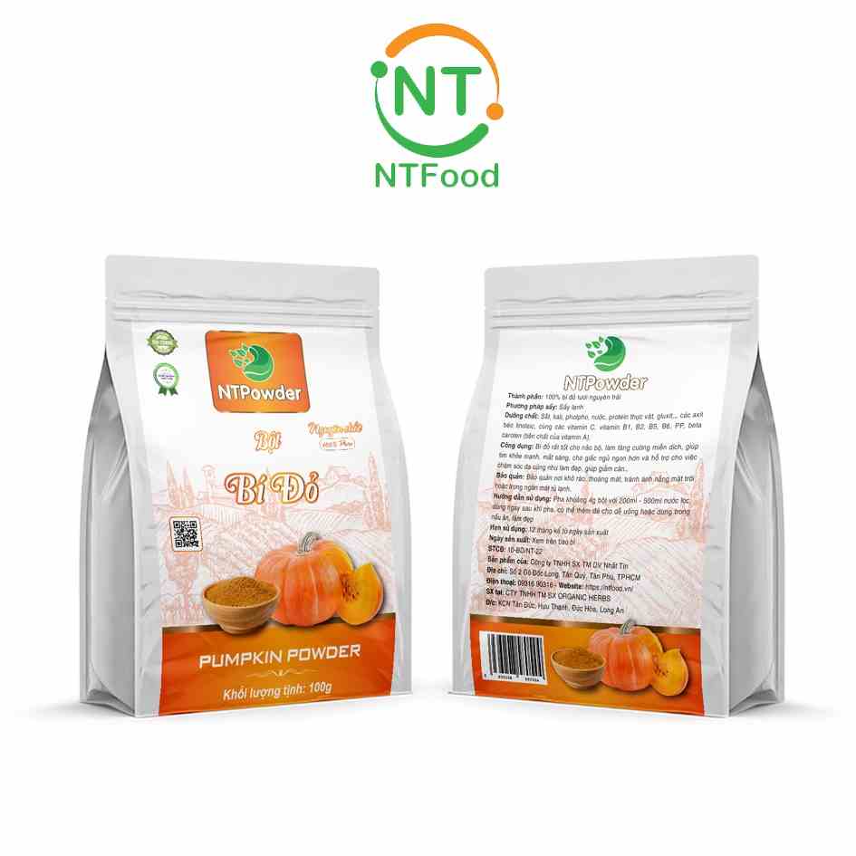 [Mã BMLTB35 giảm đến 35K đơn 99K] Bột bí đỏ sấy lạnh nguyên chất NTPowder 100Gr - Nhất Tín Food