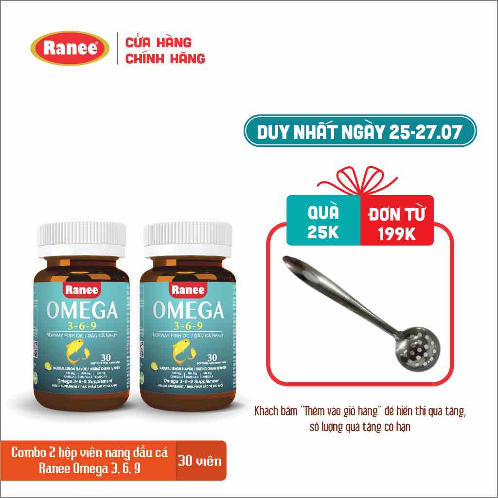 Combo 2 hộp Viên Nang Ranee Omega 3-6-9 (1 hộp 30 viên) - Khỏe tim, sáng mắt