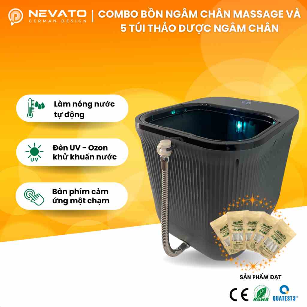 Combo Máy Massage Ngâm Chân Thông Minh Nevato NVF612 Premium Và 5 Hủ Thảo Dược 12 Vị Thiên Nhiên