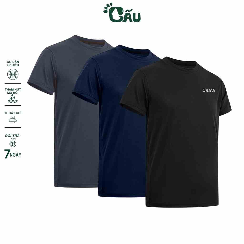 Áo thun nam Gấu 194 vải thun lạnh co dãn 4 chiều, phong cách thể thao - gym - bóng đá, from slim fit - Craws