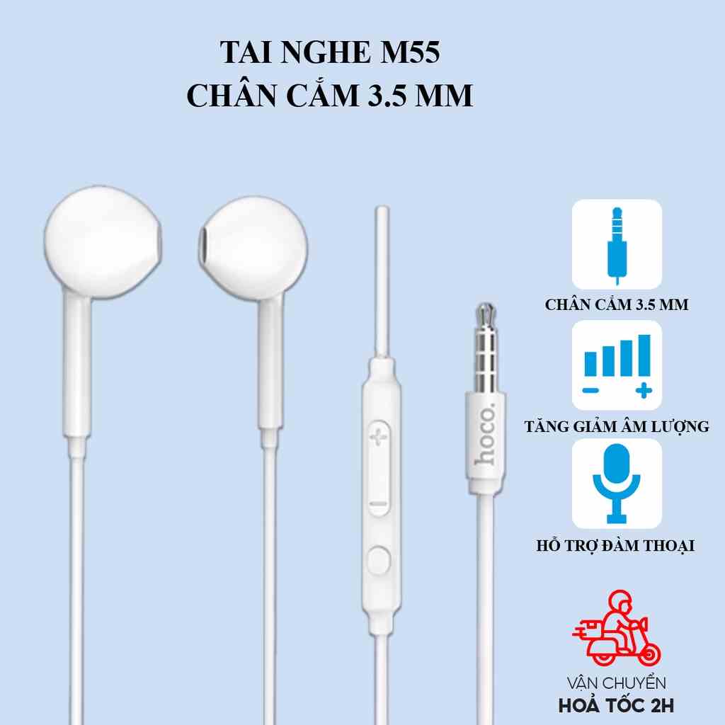 Tai nghe 5 6 Hoco M55 hồng chân cắm tròn 3.5mm,có mic đàm thoại dành cho 5 6 6S 6Plus 6SPlus, android, máy tính