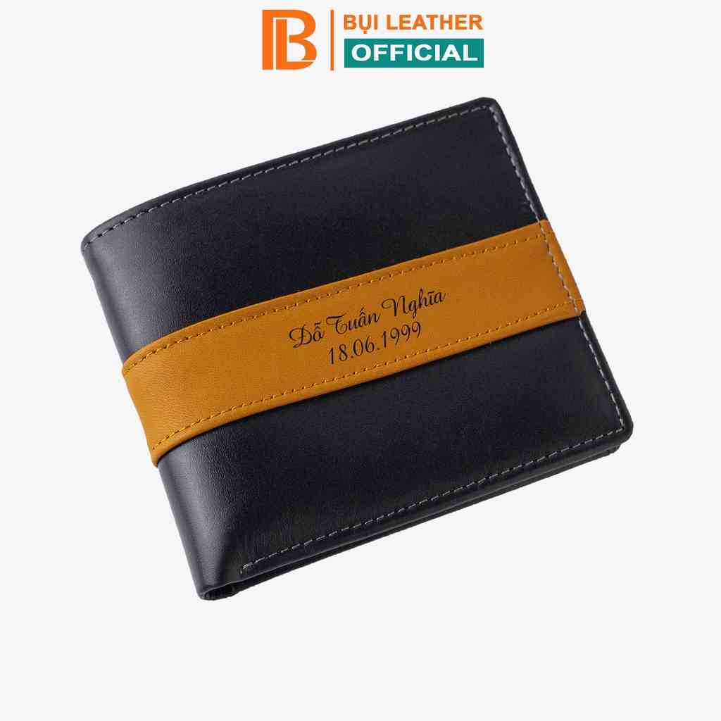 Ví nam khắc tên theo yêu cầu V112 da bò Nappa- Bụi leather- Bảo hành 12 tháng