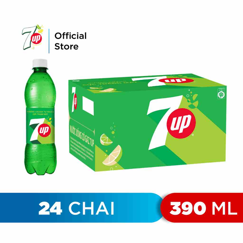 [HỎA TỐC-HCM&ĐN]Thùng 24 Chai Nước Ngọt Có Gaz 7Up (390ml/chai)