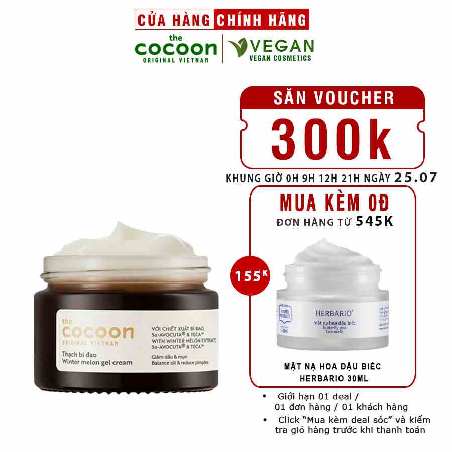 Thạch Bí Đao cocoon (kem dưỡng ẩm) cấp ẩm và ngừa mụn 30ml thuần chay