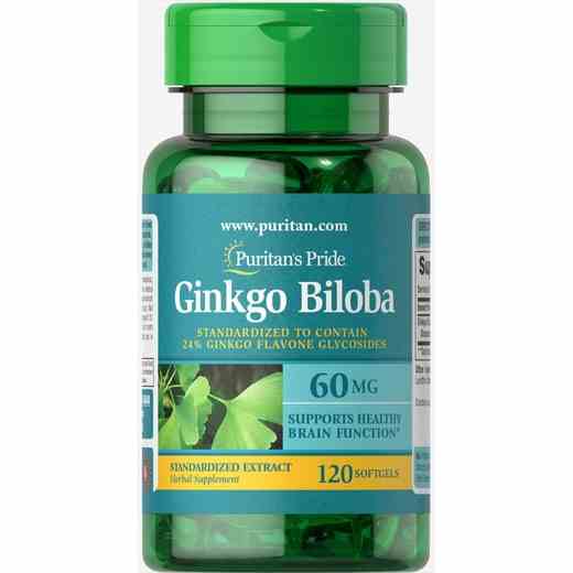 Viên uống chiết xuất bạch quả hỗ trợ thiếu máu não, nhức đầu, tiền đình Puritans Pride Gingko Biloba 60mg 120 viên