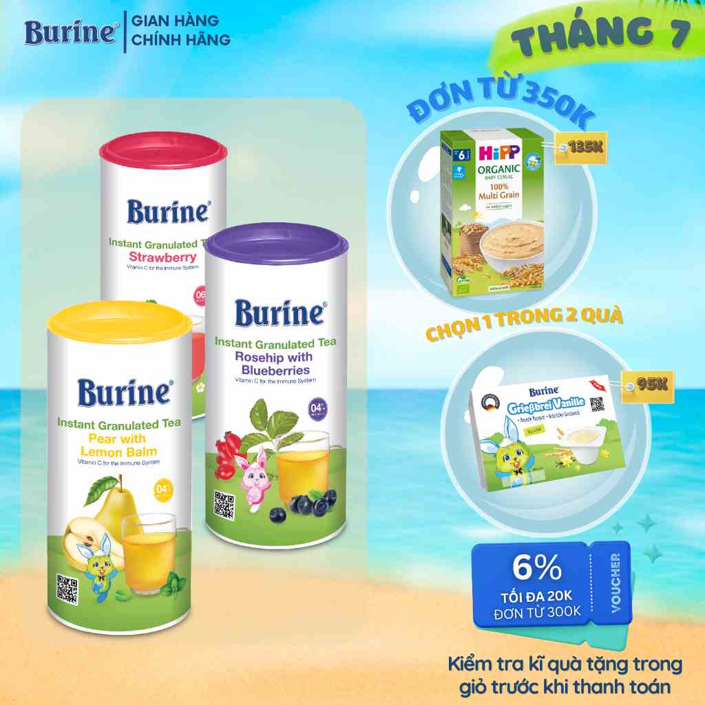 [Mã BMLTB35 giảm đến 35K đơn 99K] Trà Hoa Quả Hòa Tan BURINE Hương Vị Trái Cây Thơm Ngon, Bổ Sung Vitamin C Cho Bé