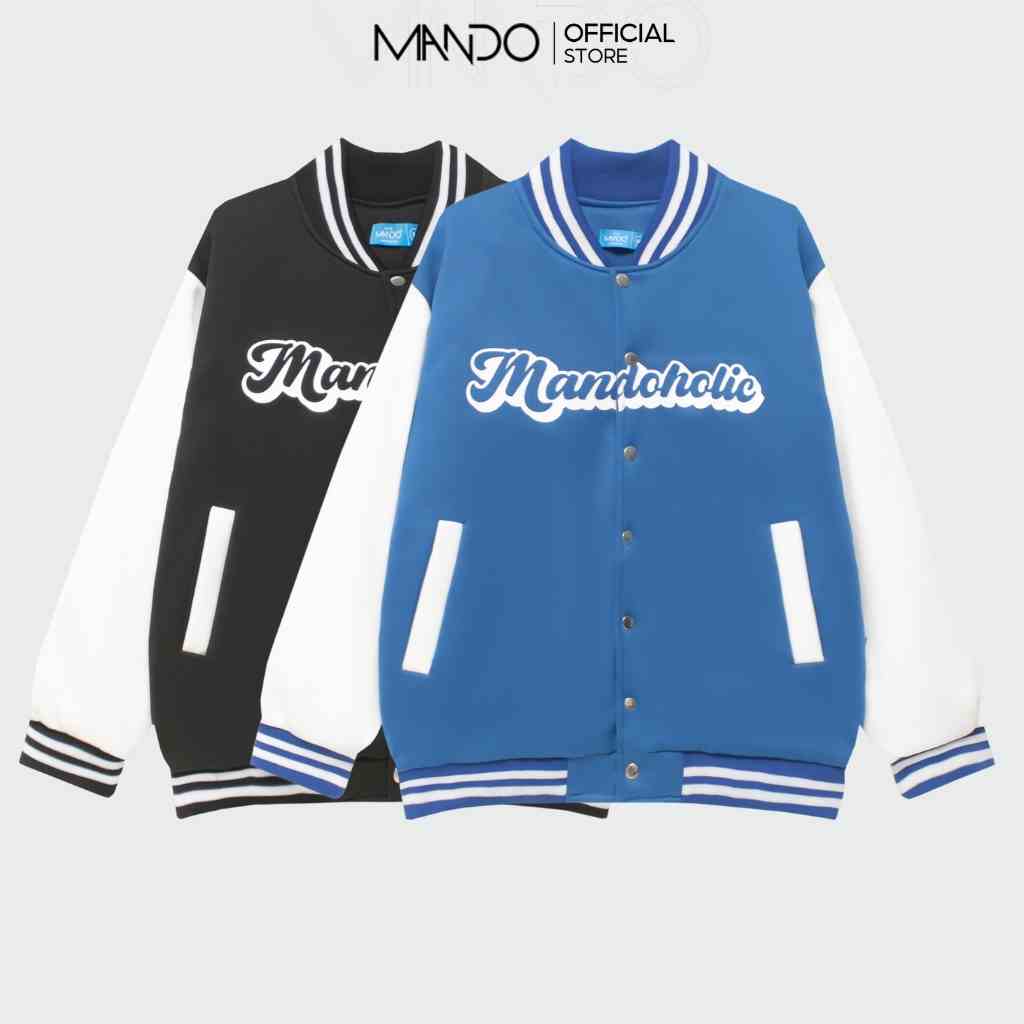 Áo Khoác Bomber Varsity Nỉ MANDO Nam Dài Tay Nỉ Trần Bông Form Rộng Kiểu Dáng Thể Thao Unisex Thời Trang Hàn Quốc BOB003