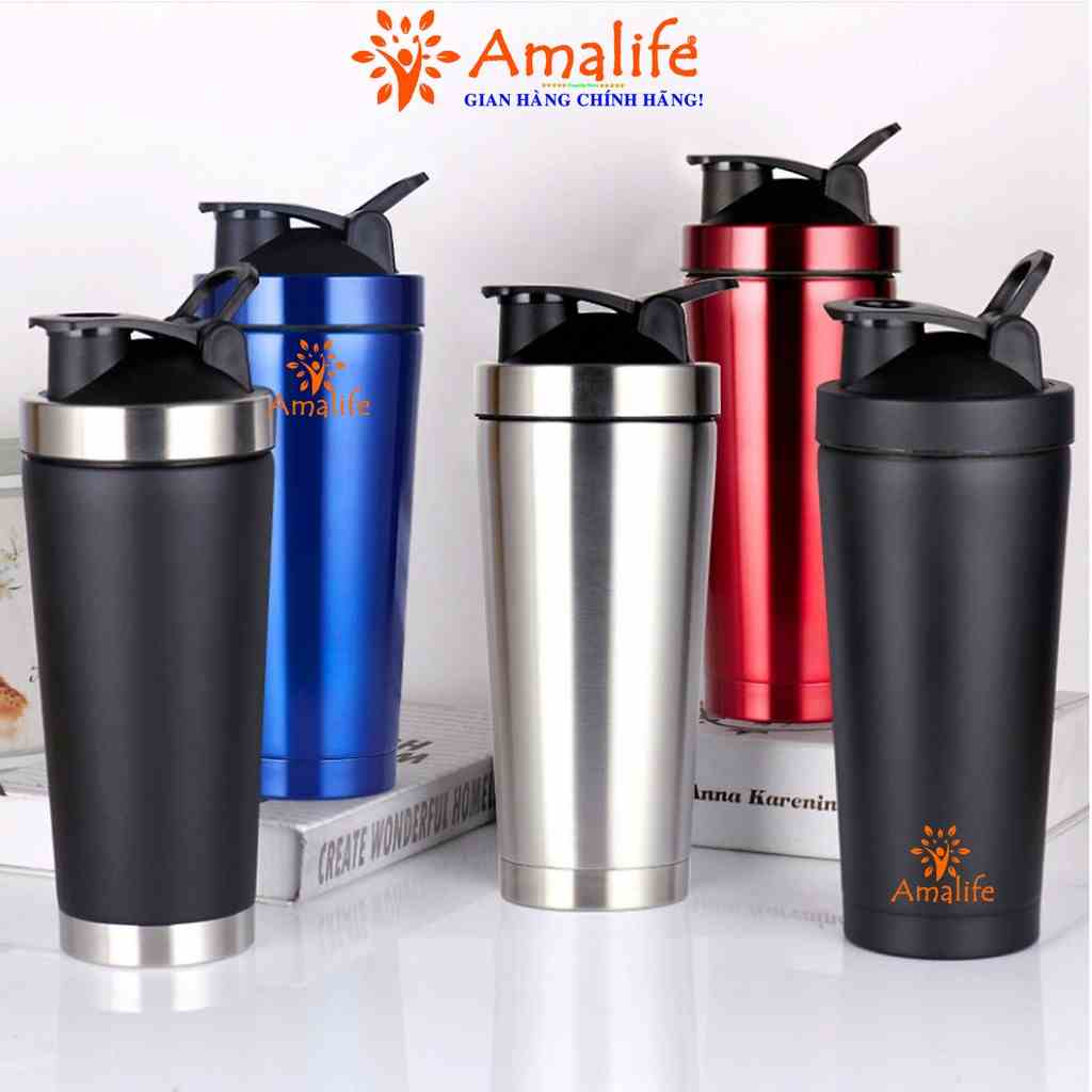 Bình Lắc Tập Gym Giữ Nhiệt Shaker Inox – 800ml – Chọn Màu Bình Đựng Nước Chính Hãng Amalife – Kèm Bóng Lò Xo Lắc