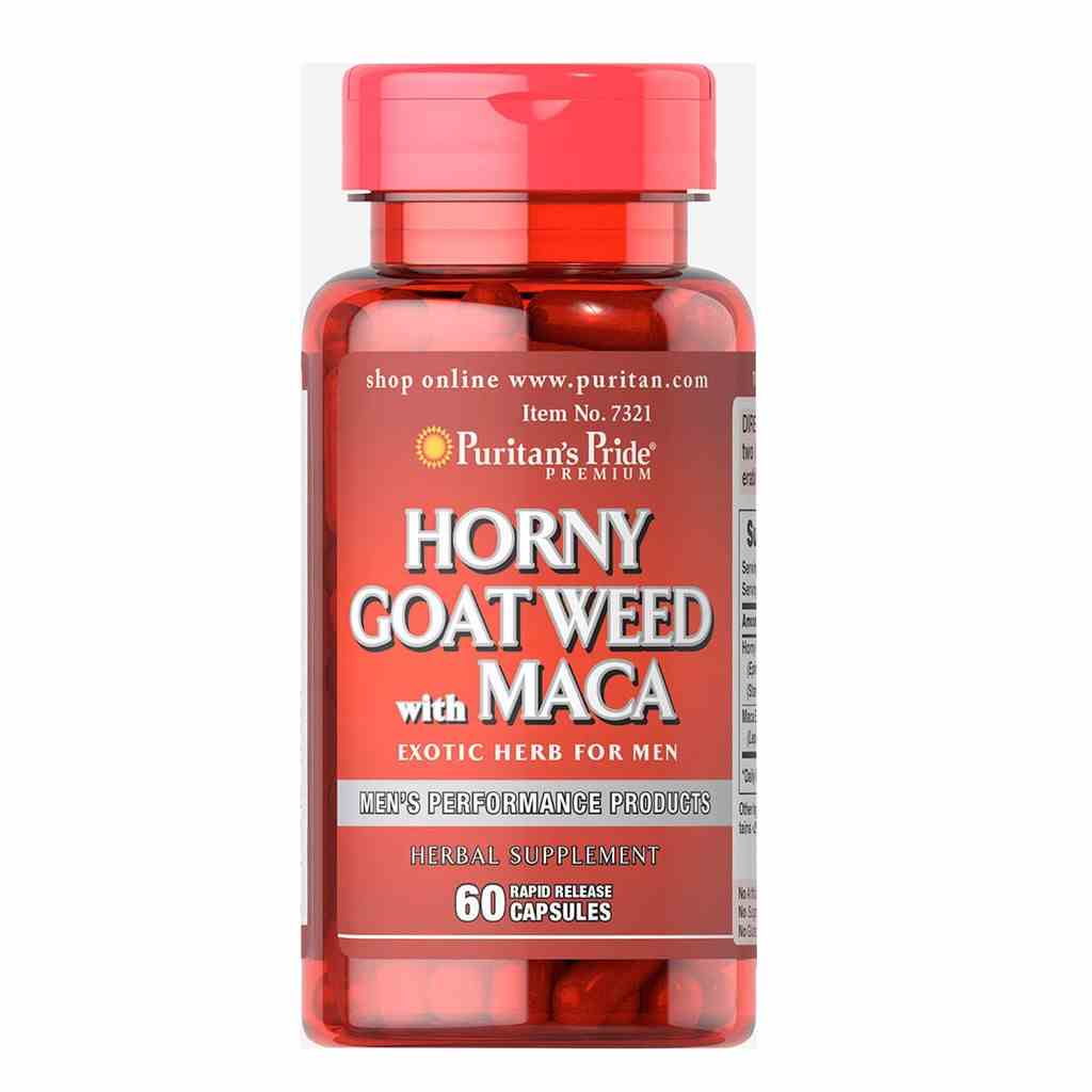 Viên uống tăng cường sinh lý nam - Puritans Pride horny goat weed with maca 60 viên