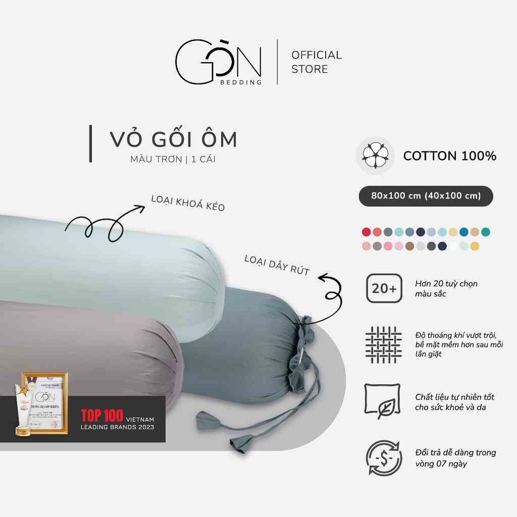 [Nhiều màu - Đặt trước] Vỏ Gối Ôm Gòn Bedding Cotton 100% Hàn Quốc Màu Trơn Kích thước 80x100cm