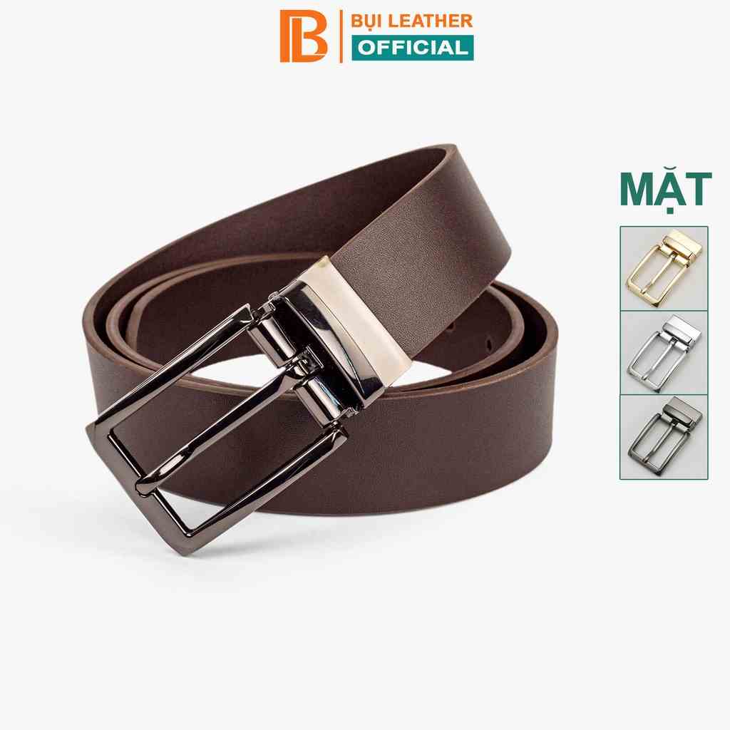 Thắt lưng nam da bò nguyên tấm Bụi leather - L113, màu nâu, khóa cài bằng thép không gỉ, BH 12 tháng