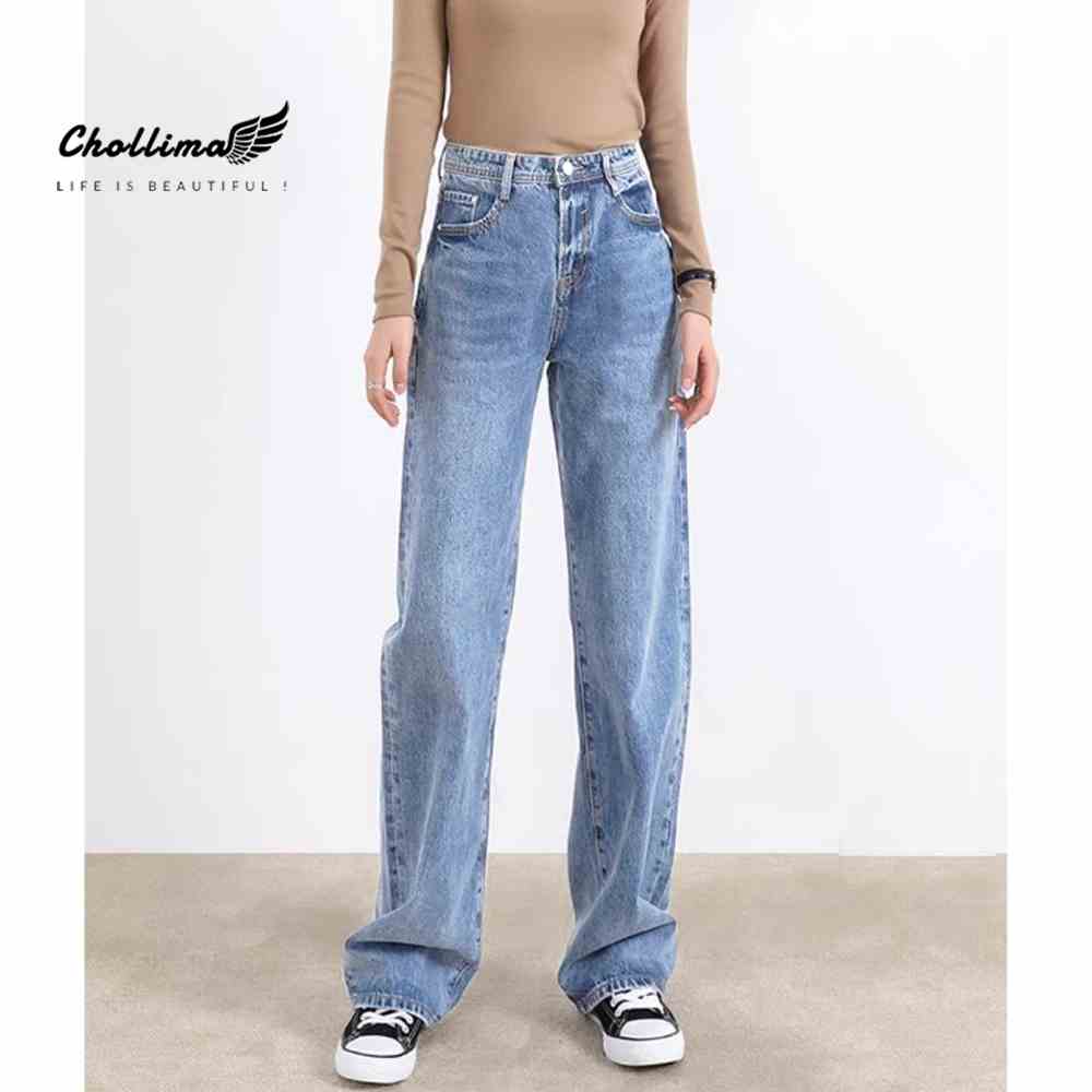 Quần baggy jeans nữ Chollima ống rộng SIMPLE JEAN dài 98cm QD050 ulzzang phong cách hàn quốc