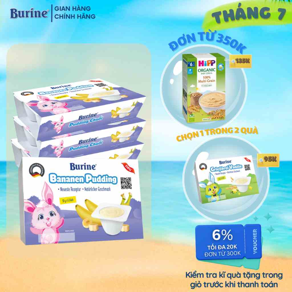 Combo 4 Vỉ Pudding Ăn Dặm Burine Vị Chuối Dành Cho Trẻ Từ 6 Tháng Tuổi - Cung Cấp Vitamin, Dưỡng Chất Bổ Sung Năng Lượng