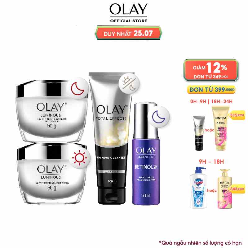 Combo 4 Kem Dưỡng Ẩm Ngày & Đêm 50G X2 + Serum 30ML + Sữa Rửa Mặt Dưỡng Sáng Da, Tái Tạo Da & Chống Lão Hóa 100G OLAY