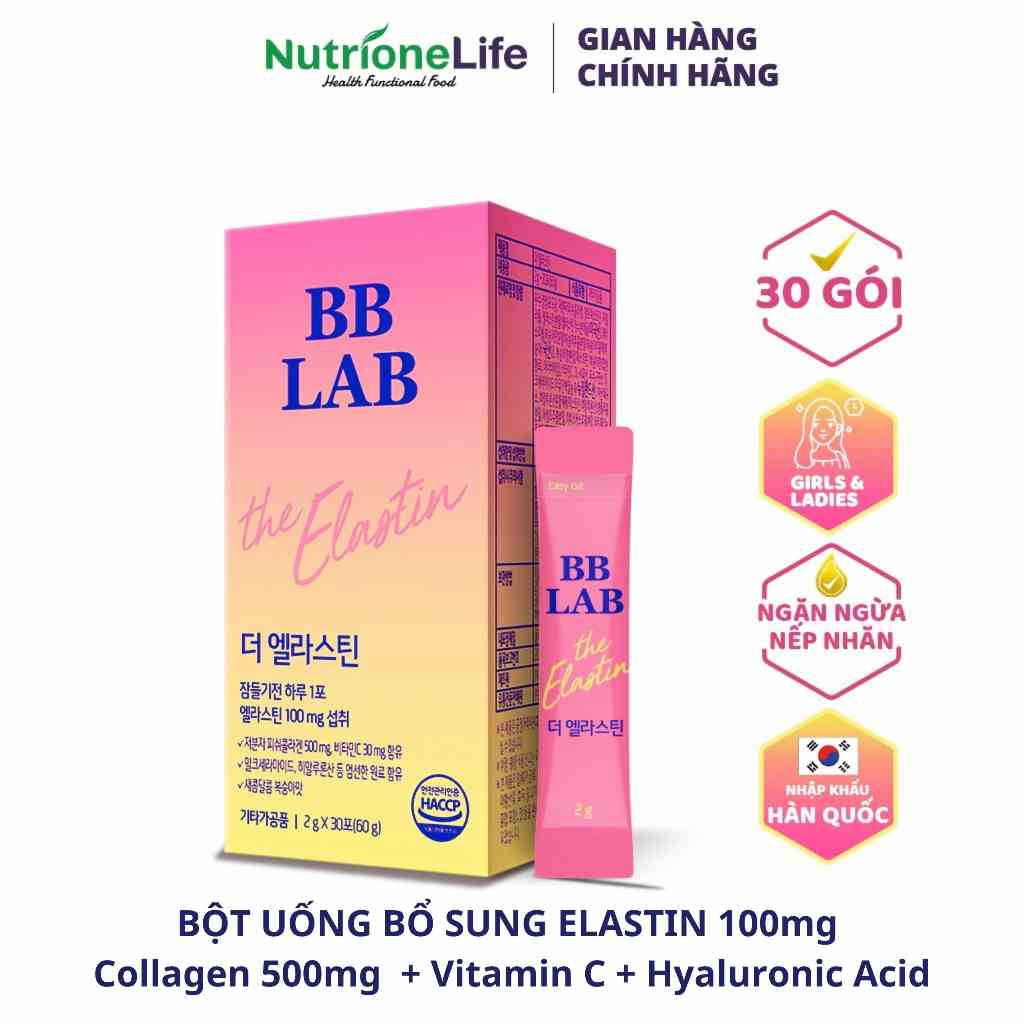 Bột uống BB LAB The Elastin Bổ Sung Elastin, Vitamin C Giúp Da Khỏe Mạnh Trẻ Đẹp Làm Chậm Quá Trình Lão Hóa 2g x 30 Gói