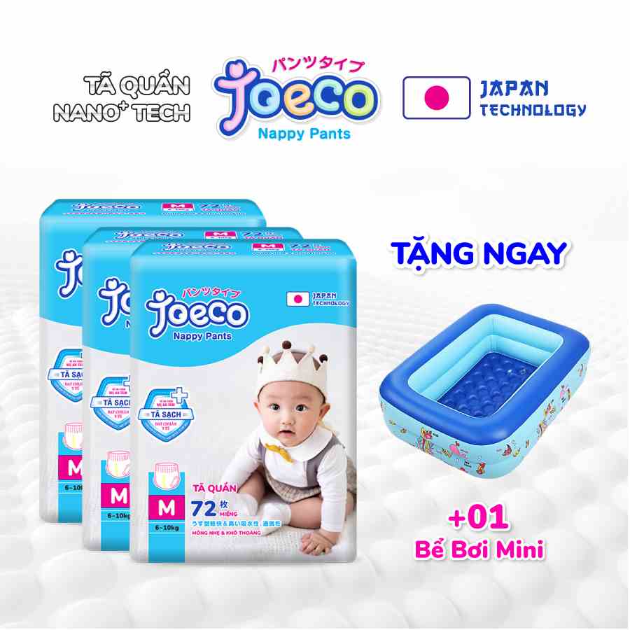 (Tặng bể bơi mini) Combo 3 gói tã quần Joeco M72/L66/XL60/XXL54