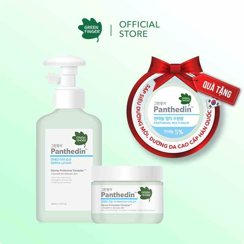 Combo 1 Sữa Dưỡng Thể Và 1 Kem Dưỡng Thể Chuyên Sâu cho bé (0-36 tháng) Greenfinger Panthedin Lotion + Intensive Cream