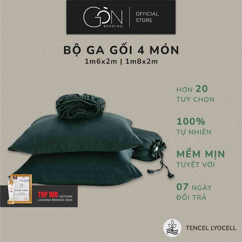 [Nhiều màu] Bộ Ga Gối 4 Món Gòn Bedding Lụa Tencel 60s Cao Cấp Màu Trơn 1m8x2m