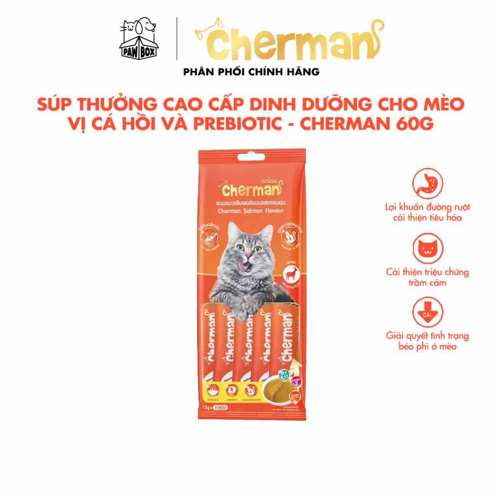 [Mã BMLTB35 giảm đến 35K đơn 99K] Súp thưởng cho mèo Cherman vị cá hồi và Prebiotic thơm-ngon-bổ dưỡng 12g x 5gói