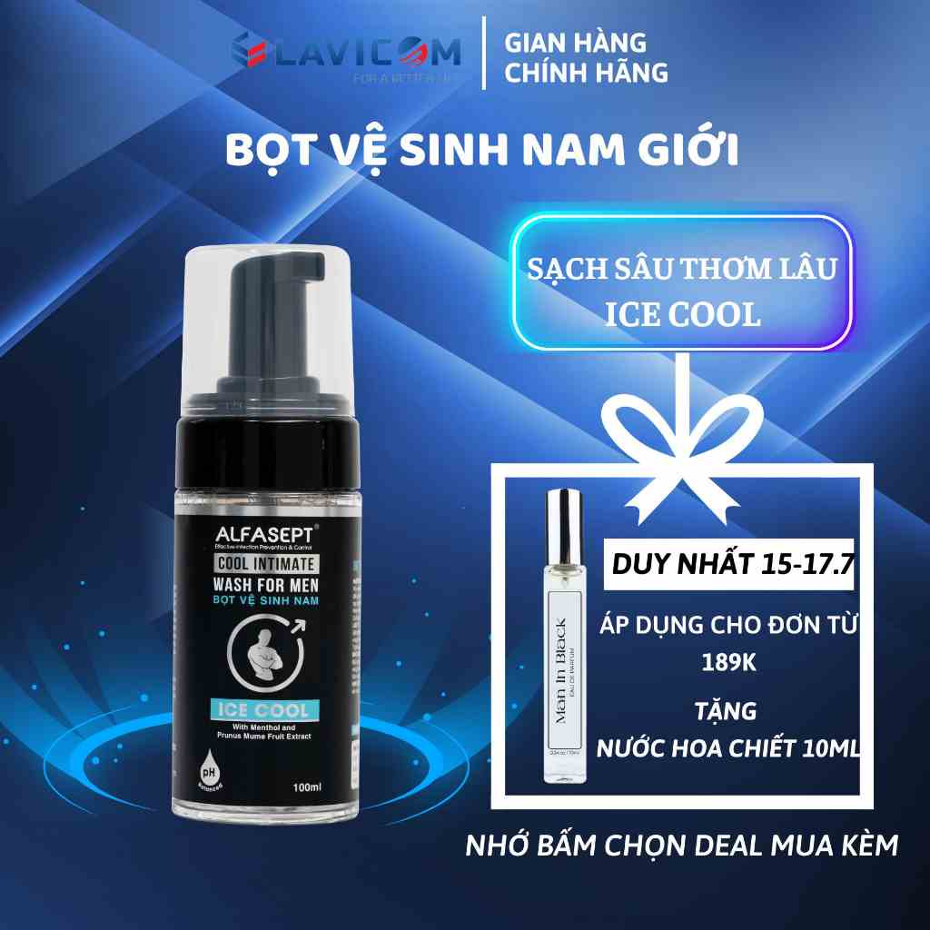 Bọt vệ sinh nam ALFASEPT Intimate Wash For Men 100ml Làm Sạch, Khử Mùi Hôi Và Dưỡng Ẩm, Dung Dịch Vệ Sinh Nam Tạo Bọt